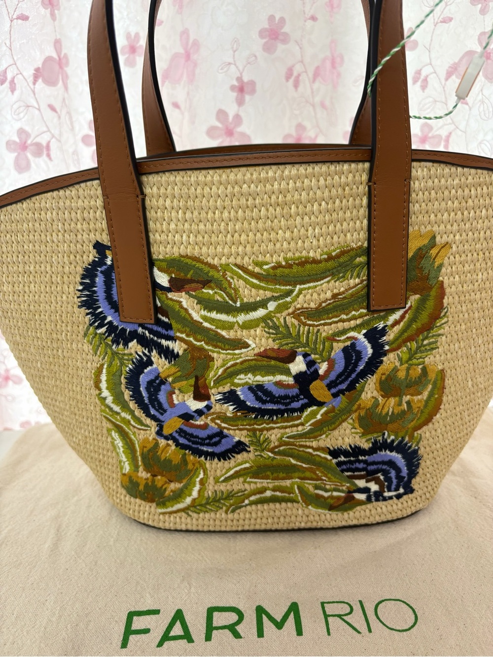 Farm Rio Raffia Basket Tote Bag Small - Picture 2 of 9
